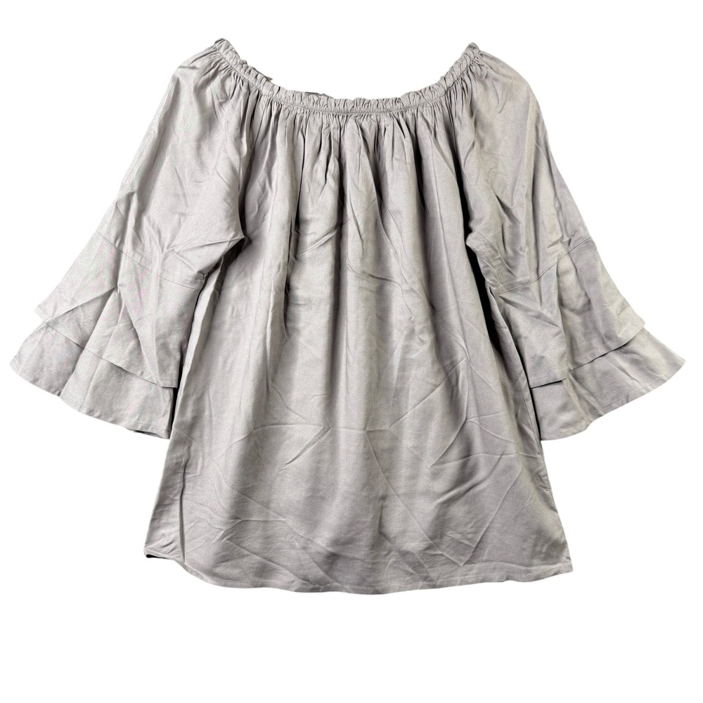 LASCANA Gray Off the Shoulder Tiered Bell‎ Sleeve Boho Blouse Top Women's US 6